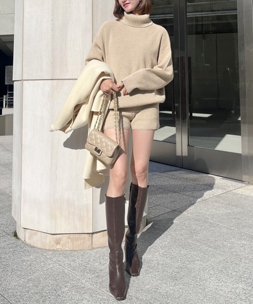 anuans ハイゲージタートルルーズニット ショートパンツ　セットアップ anuans（アニュアンス） パンツ ハイゲージニットショートパンツ