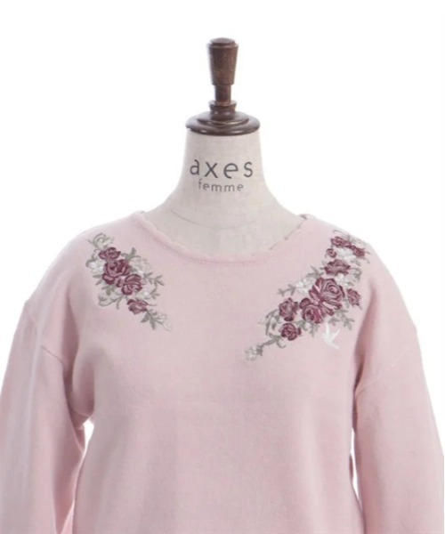 axes femme ニット セーター ローズ×鳥刺繍ニットプルオーバー