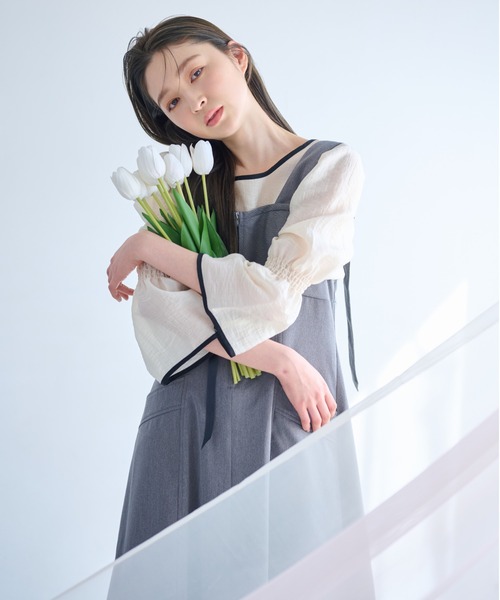 あんこうページ mysty woman ブラウス シャツ バイカラー7分袖ブラウス 320396