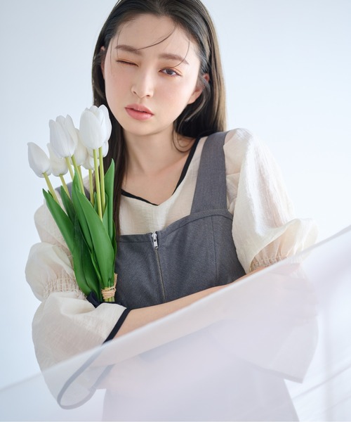 あんこうページ mysty woman ブラウス シャツ バイカラー7分袖ブラウス 320396