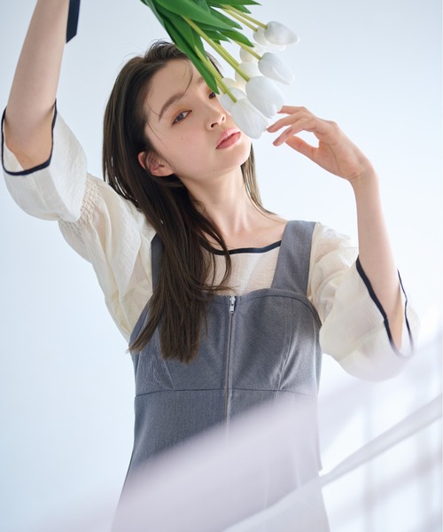 mysty woman ブラウス シャツ バイカラー7分袖ブラウス 320396