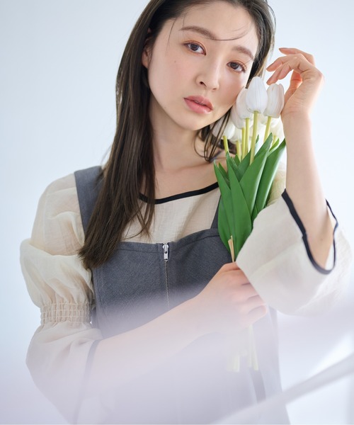 mysty woman ブラウス シャツ バイカラー7分袖ブラウス 320396