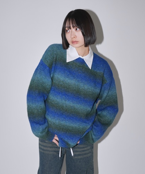Uenui ニット セーター ボーダー グラデーション ニット オーバー 