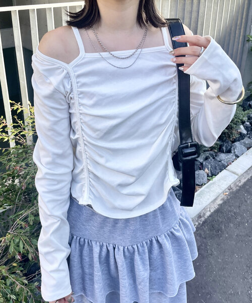 tシャツ 「mline」ドットシャーリングＴシャツ レディース M-LINE tシャツ 「mline」ドットリボンTシャツ レディース