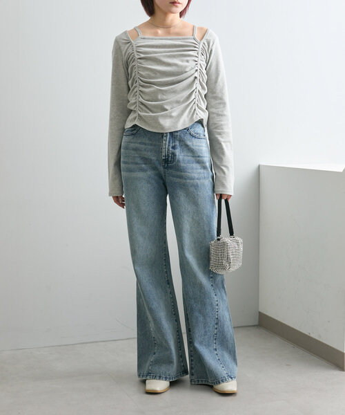 tシャツ 「mline」ドットシャーリングＴシャツ レディース M-LINE tシャツ 「mline」ドットリボンTシャツ レディース