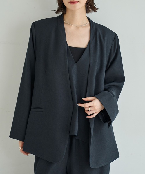 訳あり未使用品【ESCADA】ノーカラー　ジャケット　40　定価156200円 訳あり未使用品【ESCADA】ノーカラー ジャケット 40