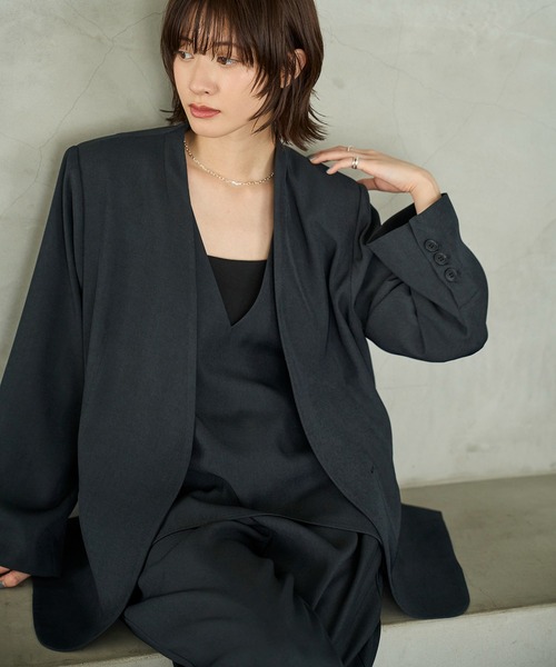 maimai DENIM ノーカラージャケット　洗える　ジャケット ピケデニムノーカラージャケット(ジャケット)｜AMACA(アマカ)の
