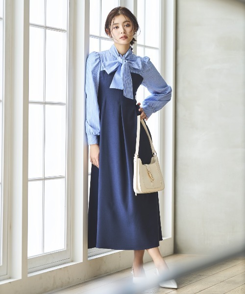 AND COUTURE（アンドクチュール） ワンピース ヨーク切替リボンタイ
