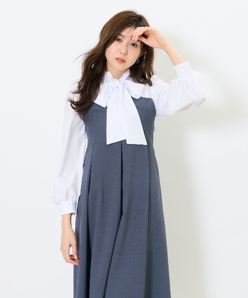 AND COUTURE（アンドクチュール） ワンピース ヨーク切替リボンタイ