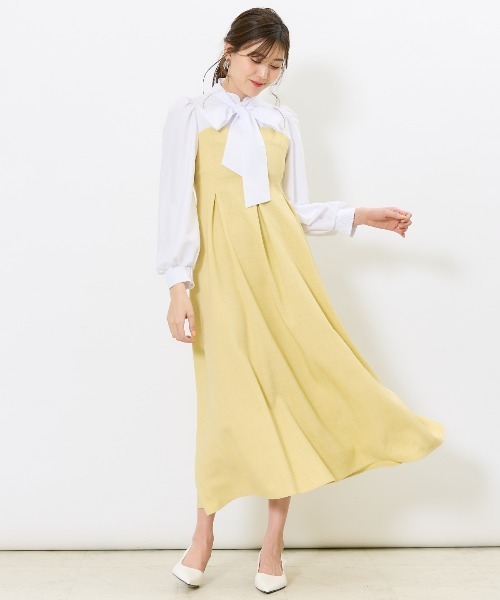 AND COUTURE（アンドクチュール） ワンピース ヨーク切替リボンタイ