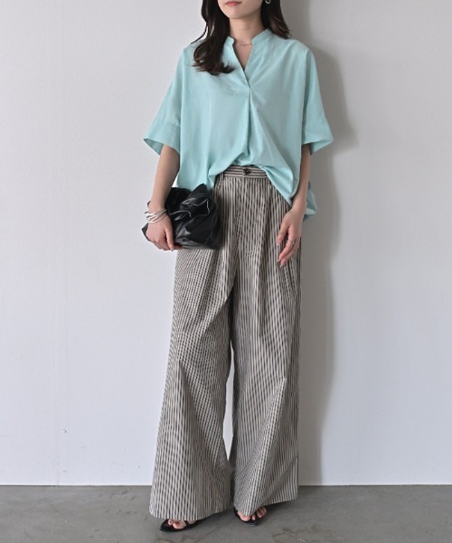 ブラウス シャツ MIDIUMISOLID for Ladies リネンライクリラックスシャツ レディース MIDIUMISOLID ブラウス シャツ for Ladies オープンカラーレース