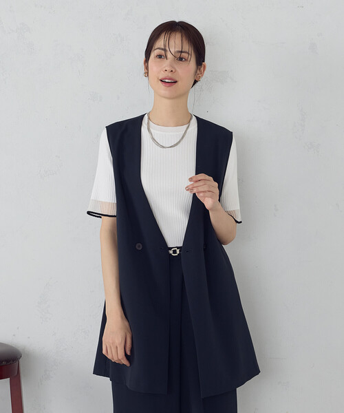 ベスト ジレ 「UVカット・吸水速乾・接触冷感」kireri ノーカラーロングジレ / セットアップ対応 レディース