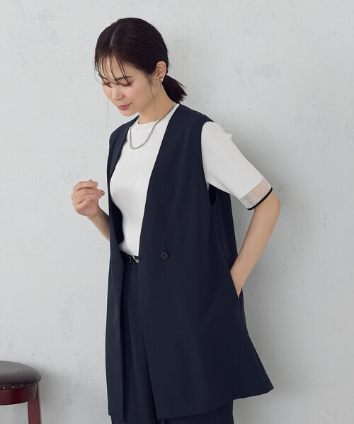 ネミカ フリルロングベスト ジレ ブラック黒 日本製 nenom ベスト ジレ 「nenom/ネノム」 マルチWAY ナイロン ギャザー