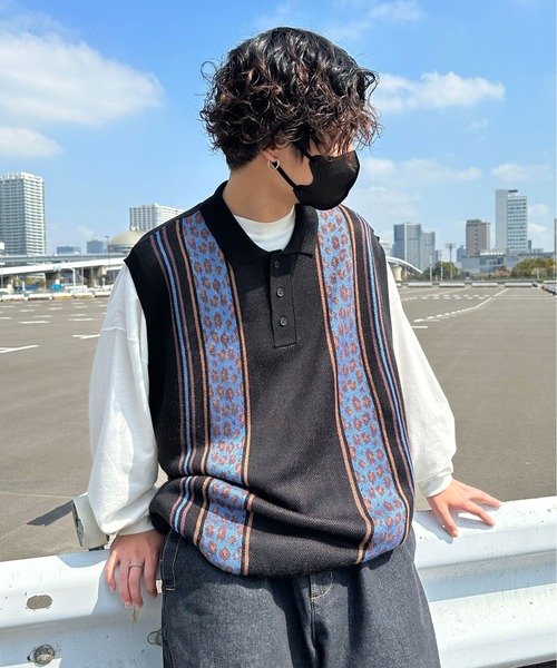 「sedacle」 ノースリーブニット LARGE ブルー メンズ