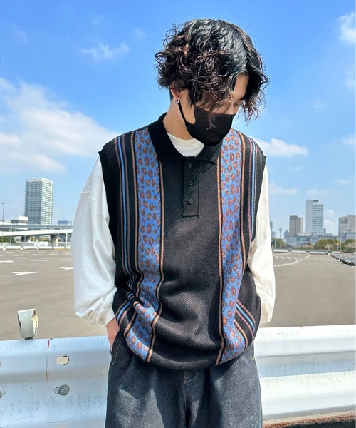 「sedacle」 ノースリーブニット LARGE ブルー メンズ