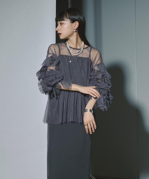 emic:etic /エミックエティック パフスリーブドレスblack Ezick ドレス Elegant volume sleeves セットキャミドレス