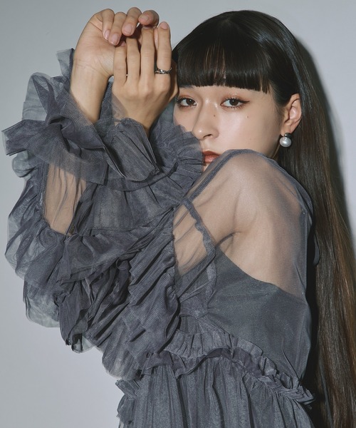 ezick ワンピース　ドレス　お呼ばれ Ezick ドレス Elegant volume sleeves セットキャミドレス