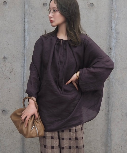 ブラウス シャツ 2way linen key neck tunic blouse /2way リネン キーネック チュニック ブラウス レディース ブラウス シャツ 2way linen key neck tunic blouse /2way