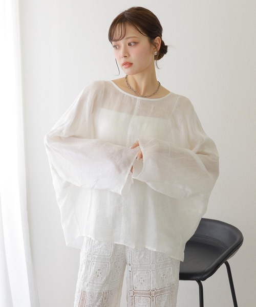 ブラウス シャツ 2way linen key neck tunic blouse /2way リネン キーネック チュニック ブラウス レディース