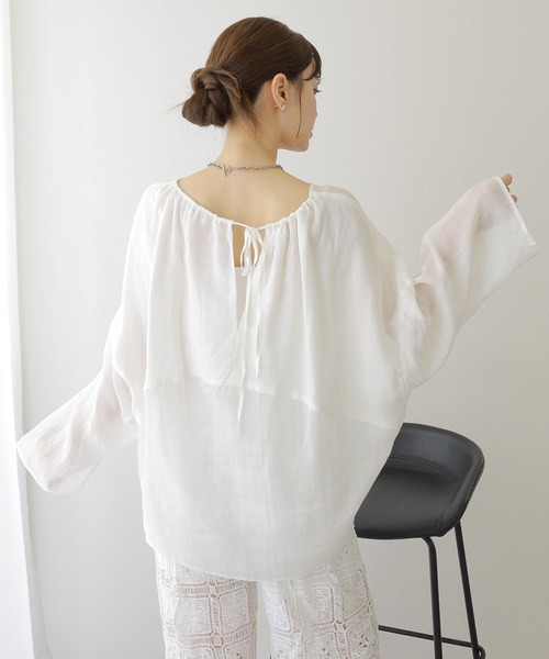 ブラウス シャツ 2way linen key neck tunic blouse /2way リネン