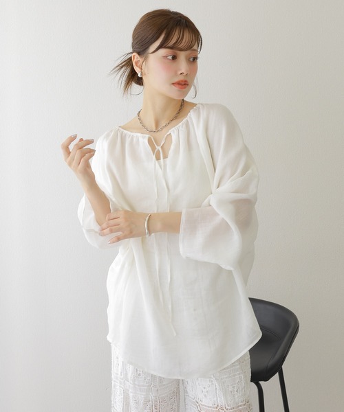 ブラウス シャツ 2way linen key neck tunic blouse /2way リネン キーネック チュニック ブラウス レディース ブラウス シャツ 2way linen key neck tunic blouse /2way