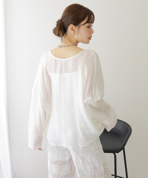 リネンシャツ ブラウス シャツ 2way linen key neck tunic blouse 