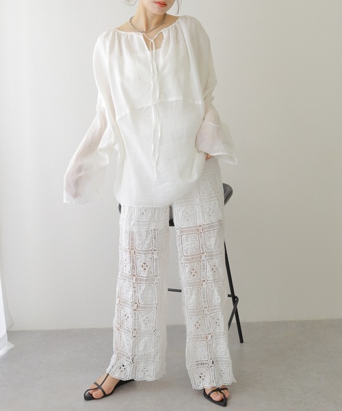 ブラウス シャツ 2way linen key neck tunic blouse /2way リネン キーネック チュニック ブラウス レディース ブラウス シャツ 2way linen key neck tunic blouse /2way