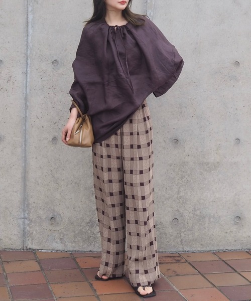 ブラウス シャツ 2way linen key neck tunic blouse /2way