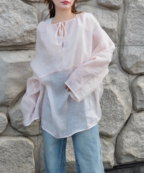 ブラウス シャツ 2way linen key neck tunic blouse /2way リネン キーネック チュニック ブラウス レディース ブラウス シャツ 2way linen key neck tunic blouse /2way