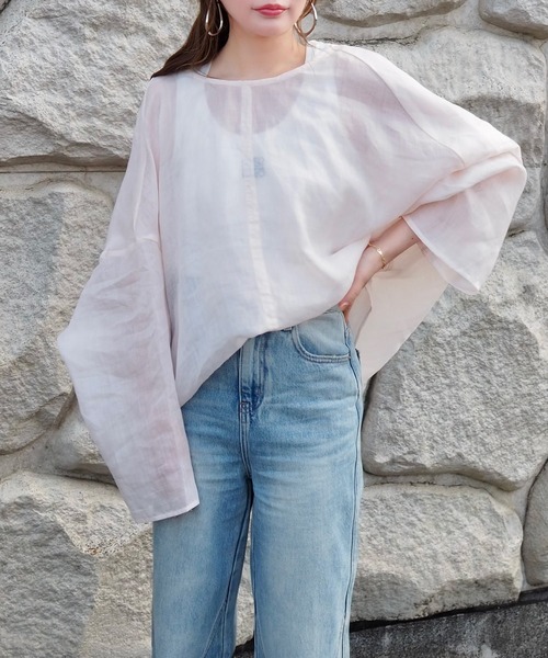 ブラウス シャツ 2way linen key neck tunic blouse /2way