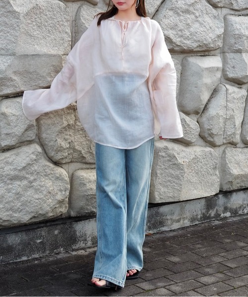 ブラウス シャツ 2way linen key neck tunic blouse /2way リネン キーネック チュニック ブラウス レディース ブラウス シャツ 2way linen key neck tunic blouse /2way
