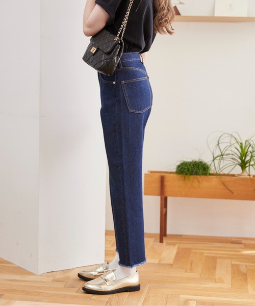 [ANGIE] обработка Denim брюки LARGE голубой женский 