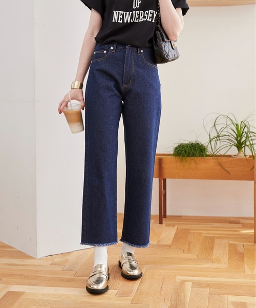 [ANGIE] обработка Denim брюки LARGE голубой женский 