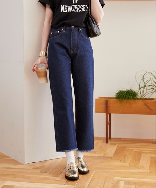 [ANGIE] обработка Denim брюки LARGE голубой женский 