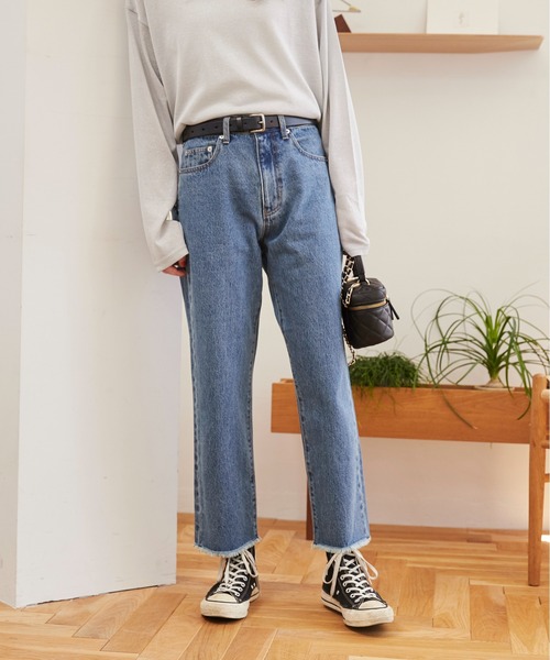 [ANGIE] обработка Denim брюки LARGE голубой женский 