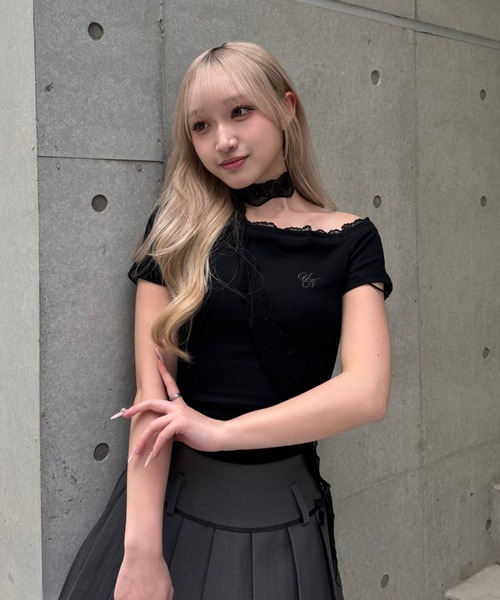 tシャツ ワンショルダーレースTシャツ レディース