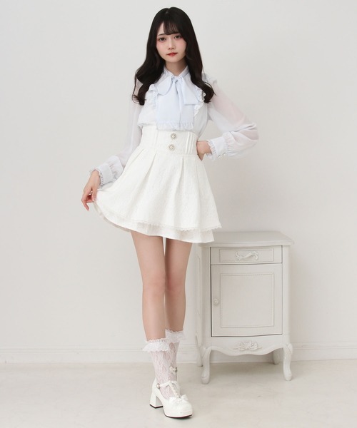 DearMyLove スカート レース重ねパールビジューフレアスカート