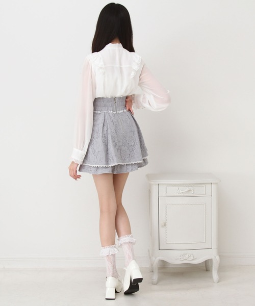 DearMyLove スカート レース重ねパールビジューフレアスカート