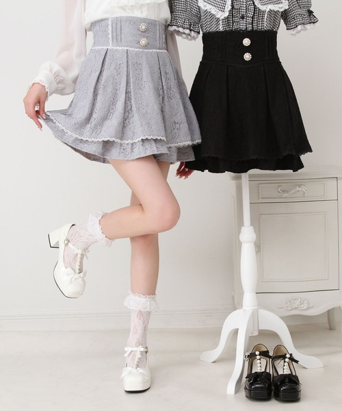 DearMyLove スカート レース重ねパールビジューフレアスカート