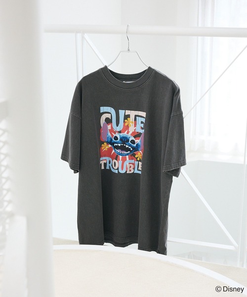 Disney（ディズニー） tシャツ スティッチ/ヴィンテージ風ピグメントT
