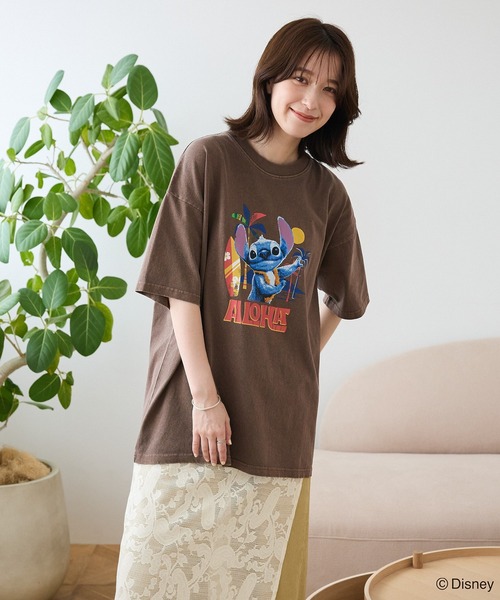 Disney（ディズニー） tシャツ スティッチ/ヴィンテージ風ピグメントT