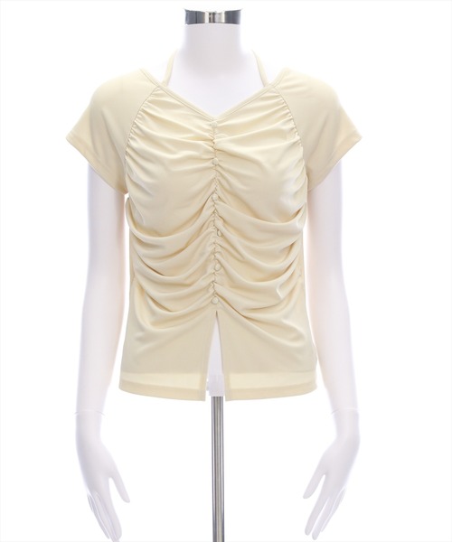 clear tシャツ ネックリボンフロントシャーリングカットソー