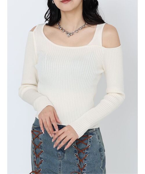 ニット セーター ショルダーカットレイヤードライクリブニット レディース