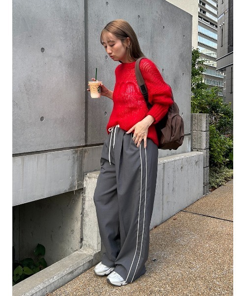 emmi スラックス パンツ イージーケアサイドラインパンツ レディース