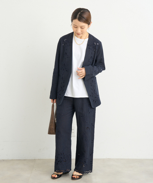 イエナ ツイードニットジャケット 金ボタンノーカラー ネイビー イエナ