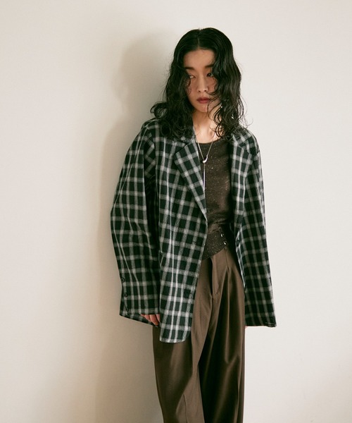 T-JACKET ティージャケット テーラードジャケット チェックダブル 緑 M ジャケット テーラードジャケット Nocturne single breasted jacket