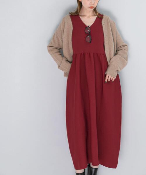 【25AW 現行品 タグ付き】フォルムシルエットVネックリブ ワンピース ワンピース 「WEB/一部店舗限定」フォルムシルエットVネックリブ