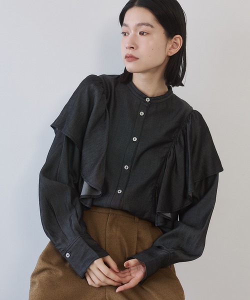 hunch（ハンチ） ブラウス シャツ テンセルデニム フリルシャツ