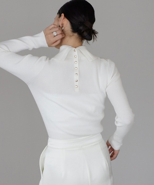 ENC ニット セーター back button high neck knit with collar / ポロ