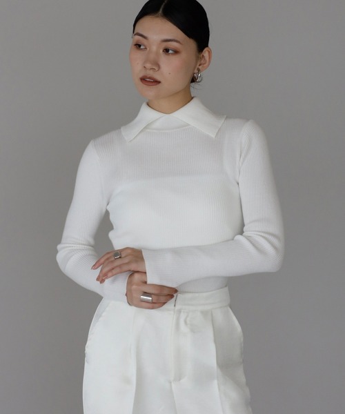 マルティニーク ニット セーター バックボタン ハイネック ウール ENC ニット セーター back button high neck knit with collar / ポロ